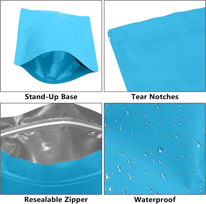50PCS Smell Proof Resealable Pouch Bags,ULIFESTAR Aluminum Foil Flat Food Storage Bag,Sealable Pcsaging Zipper Pouches with Tear Notches for Pcsaging Lipgloss,Jewelry,etc(20*30cm/7.87*11.81",Blue)