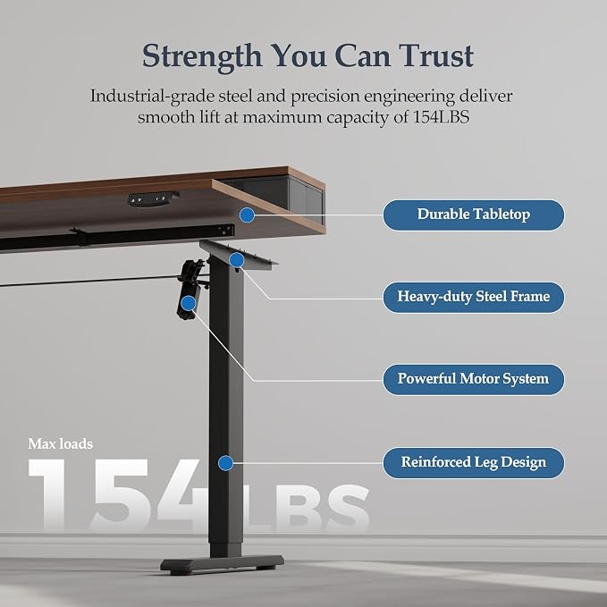 Klicelor 48 x23 Inch Electric Standing Desk with Drawers, Adjustable Height Small Sit Stand Desk for Home Office, Compact Computer Workstation with Storage– Dark Walnut