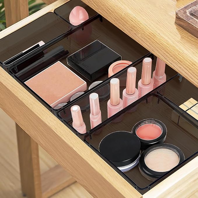 StorMiracle 25 PCS Drawer Organizer Set, 4 Varied Size Bathroom and kitchen Drawer cabinet organizer Trays, Clear Storage Bins for Makeup, Jewelry, Utensils and Gadgets，Black