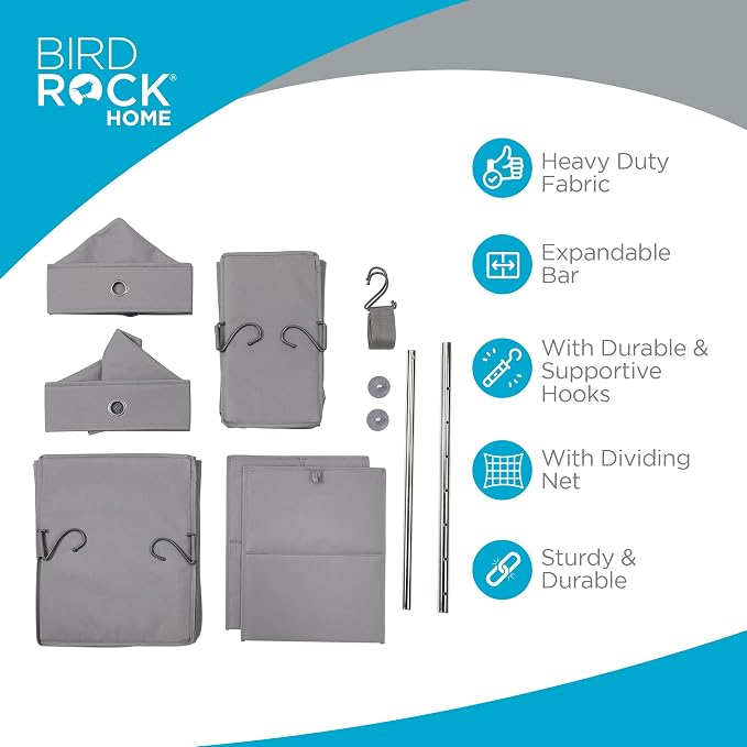 BIRDROCK HOME 5pc Hanging Closet Organizer System with Storage Shelves - Grey - Shoe Clothing Organization - Great for College Dorms or Kid Bedrooms Nursery