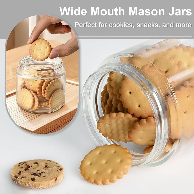 Overnight Oats Containers with Lids, 10oz Wide Mouth Mason Jars with Lids, 9 Pack Glass Jars with Airtight lid for Chia Pudding Yogurt Salad, Meal Prer Oatmeal Jars, Gray