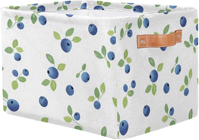 Cube Storage Bins for Shelves, Blueberry Branch Pattern Collapsible Fabric Toys Storage Basket Box with Handles for Home Office Bedroom Closet