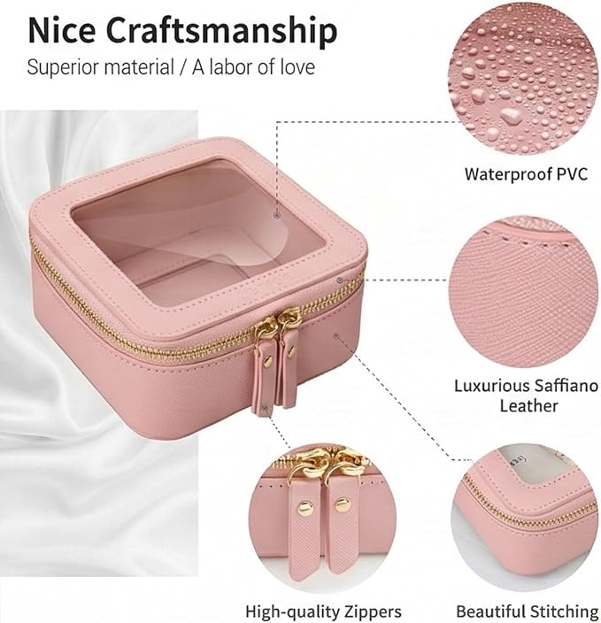 Aveniee Mini Clear Makeup Bag, Small Cosmetic Bags Travel Toiletry Pouch Organizer, TSA Approved Make up Case with Zipper, Car Bag for Essentials,Dusty Pink