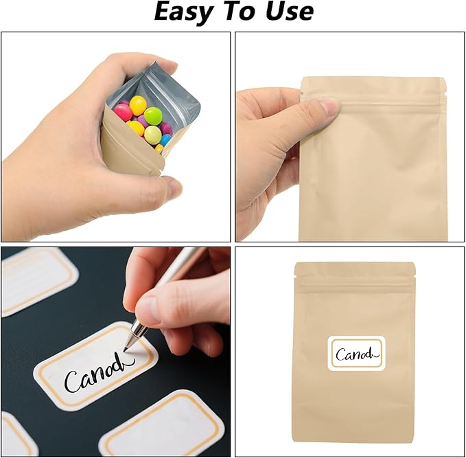 50PCS Smell Proof Resealable Pouch Bags,ULIFESTAR Aluminum Foil Flat Food Storage Bag,Sealable Pcsaging Zipper Pouches with Tear Notches for Pcsaging Lipgloss,Jewelry,etc(20*30cm/7.87*11.81",Gold)