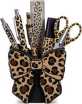 Tenceur Leopard Print Bow Holder for Desk Large Capacity Bow Wooden Pencil Holder Coquette Supplies Desk Organizer Cute Teacher Office Decor Makeup Brush Holders Back to School Gift for Girls Women