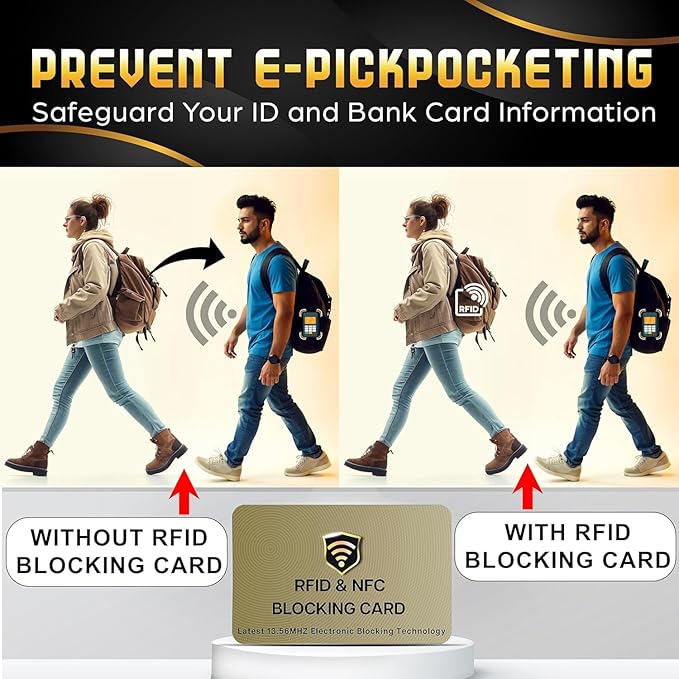 SaiTech IT RFID Blocking Card for Credit Debit ID Card, Golden | Slim Anti-Theft Contactless NFC RFID Blocker Protector, Easily Fit into Wallet and Purse, for Men & Women