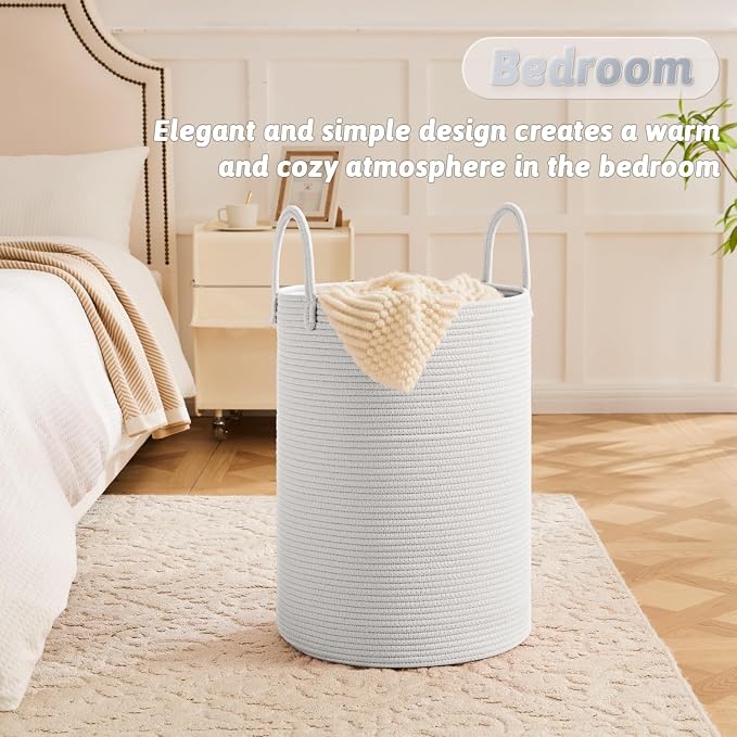 Artfeel Laundry Basket,Woven Cotton Rope Laundry Hamper,80L for Decorative Storage of Dirty Clothes,Toys and Blankets in Bathroom,Baby Room and Living Room