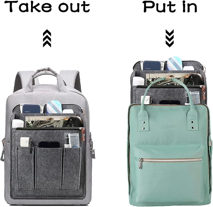 Surblue Felt Backpack Organizer Insert for Travel Rucksack and Daypack, Bag Insert Liner Pocket with Zipper, Large Capacity Divider Foldable Shoulder Bag Organizer for Men and Women, (Grey, XL)