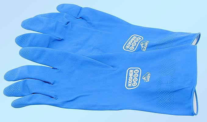 The Kosher Cook Dairy Blue Nitrile Cleaning Gloves, Comfortable Flock Lining and Top Durability for Dishwashing and Household, Large and Color Coded Home Kitchen Accessories