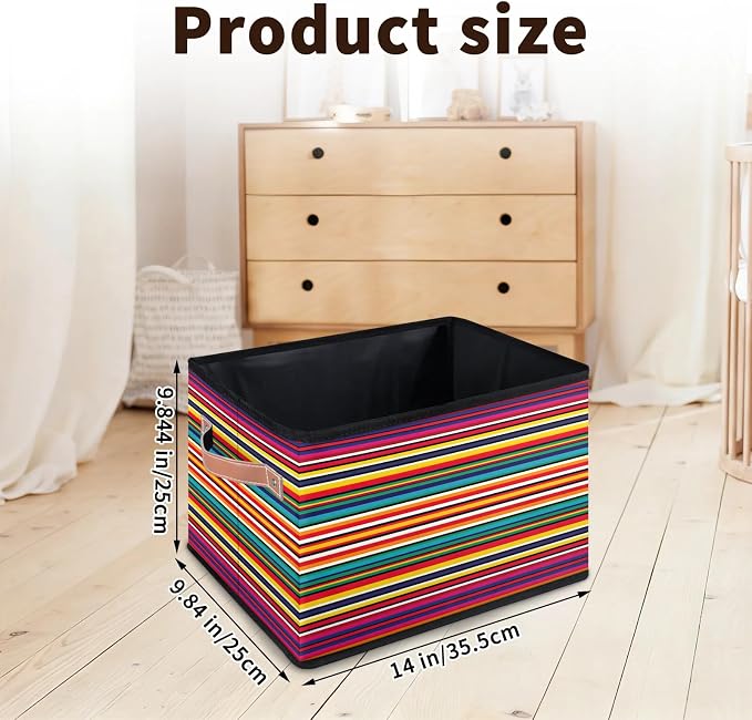 Mexican Closet Storage Bin, Foldable Storage Baskets for Shelves, Decorative Shelf Organizer Abstract Aztec Gradient Lines Fabric Cube Bin for Living Room Bedroom Home Dorm