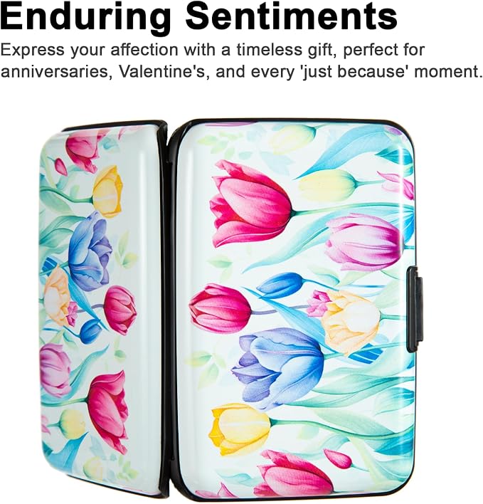 Credit Card Holder for Women Men RFID Blocking Wallet Small Business Metal Slim Mini Aluminum Hard Case (Watercolor Tulips)