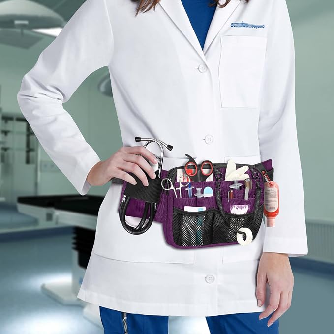 SITHON Nurse Fanny Pack with Tape Holder, Multi Compartment Medical Gear Pocket Nursing Organizer Belt Bag, Apron Hip Bag Utility Waist Pack for Stethoscopes Bandage Scissors Medical Supplies (Purple)