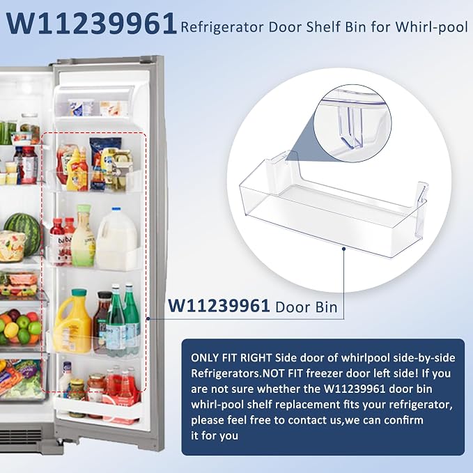 W11239961 W10900538 Door Bin Replacement,Refrigerator Door Shelf Compatible for Whirl-Pool Refrigerator Shelf Replaces 4591452 AP6333410 PS12578777 EAP12578777 Shelves 2Packs