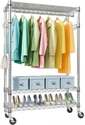 M MZG Heavy Duty Rolling Garment Rack 3 Tiers Adjustable Wire Shelving Clothes Rack with Rods and Side Hooks,Storage Closet Clothing Rack with Wheels Chrome 17.7" D x 47.2" W x 83.6" H