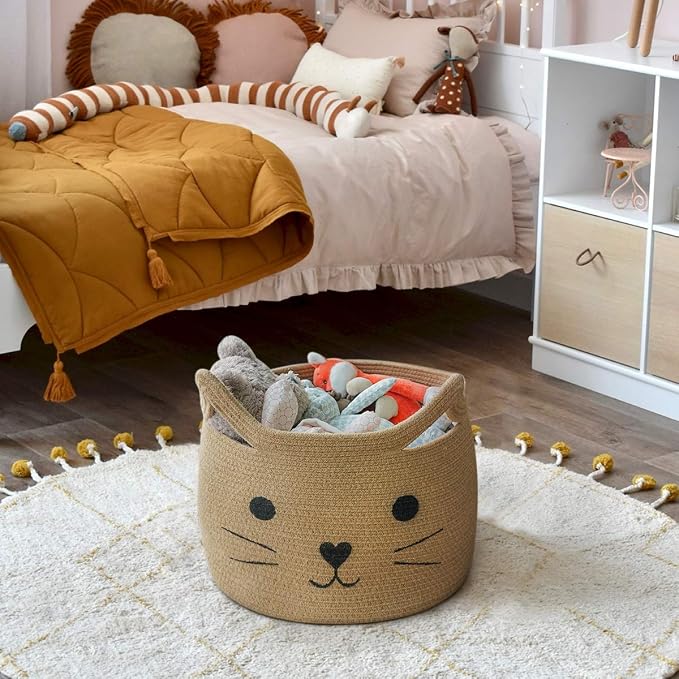 Large Woven Jute Rope Storage Basket, Baby Laundry Basket Organizer for Toys, Blanket, Clothes, Towels, Gifts | Pet Gift Baskets for Cat, Dog - 15.7" L×11.8" H