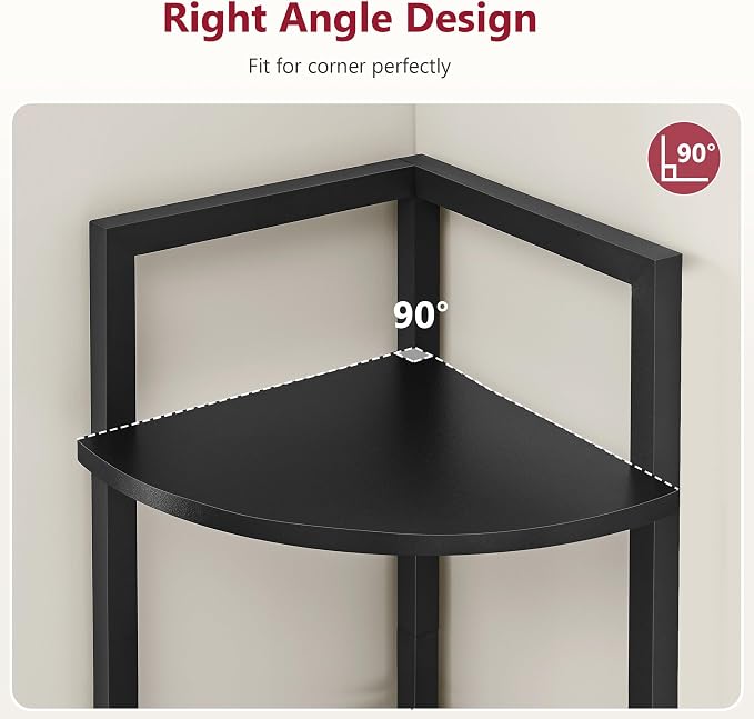 Tajsoon Small Corner Shelf Stand 3 Tier 39.6" Industrial Corner Ladder Shelves, Corner Display Shelf for Bedroom, Living Room, Office, Kitchen, Black