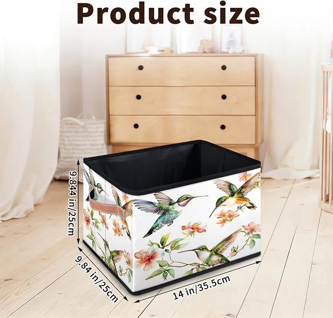 Hummingbird Closet Storage Bin, Foldable Storage Baskets for Shelves, Decorative Shelf Organizer Flower Bird Colourful Fabric Cube Bin for Living Room Bedroom Home Dorm