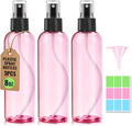 3 Packs 8 oz Pink Plastic Spray Bottles, Black Fine Mist Sprayer | Refillable Empty Bottles with Cap, For Essential Oils, Perfumes, Travel, Cleaning Solutions, With Labels & Funnel