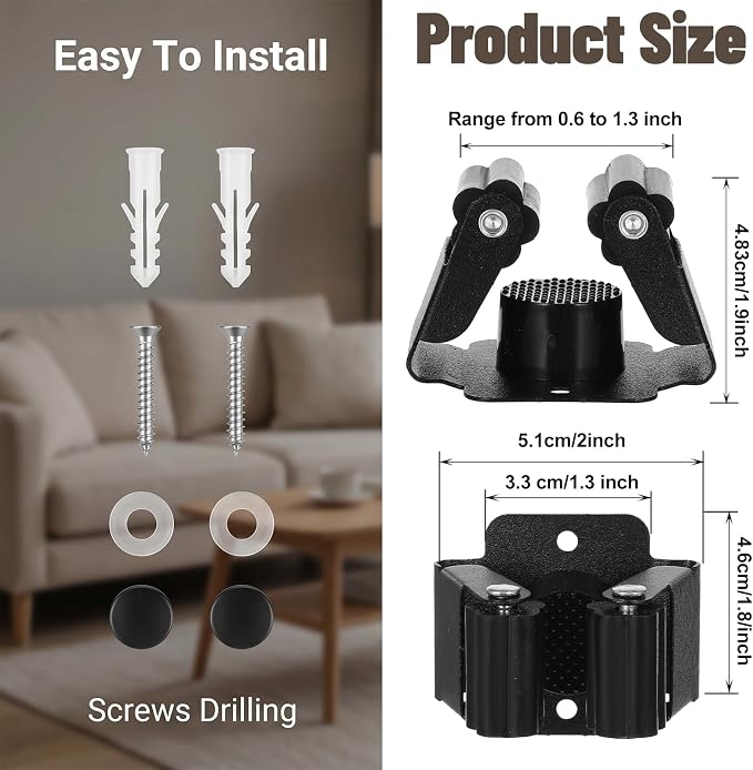 24 Pcs Broom Holder Wall Mount,Heavy Duty Stainless Steel Mop Brooms Rack | Hanger with Screws,Broom Clips for Wall,for Kitchen Laundry,Garage Utility Closet, Bathroom Garage Garden Outdoor Tools