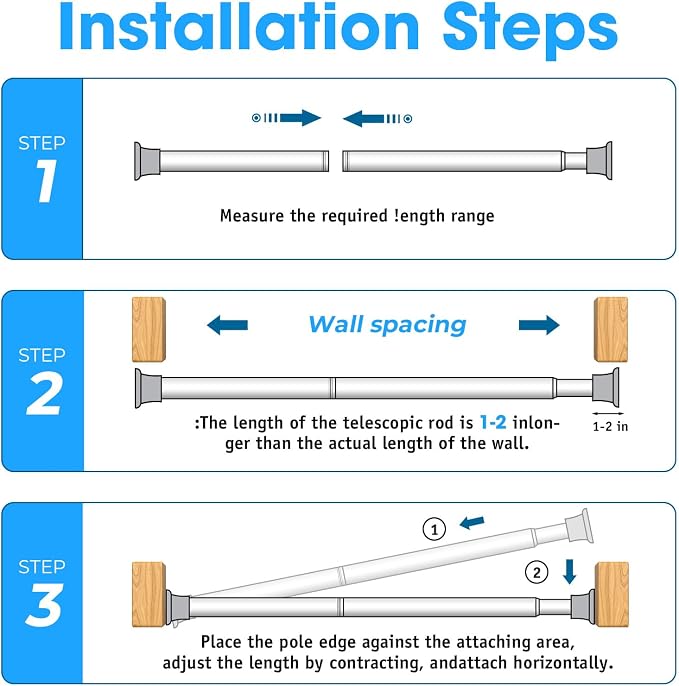 MEXAU White Tension Curtain Rods 23 to 46 Inch,Spring Loaded Curtain Rods No Drilling,Small Tension Rod for Windows Door Closet,Pressure Rod
