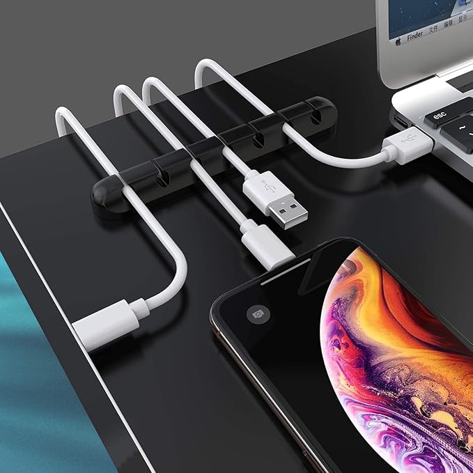 Cable Holder Clips 3 Pack, Cable Organizer for Desk, Cord Management Clips with 3/5/7 Slots, Silicone Cable Clips for USB Cables, Charging Cords, Power Cables, Office & Home – Black