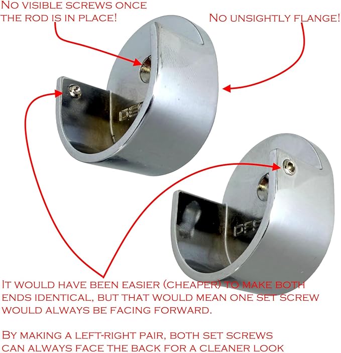 Closet Rod Support Flanges with Screw On Attachment | Heavy Duty Clothes Pole End Sockets for Wardrobes |Polished Chrome |1 Pair