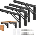 Folding Shelf Brackets - 16 Inch 4 Pcs Heavy Duty Metal Collapsible Shelf Bracket, DIY Wall Mounted Shelf Bracket Space Saving for Table Work Bench (with Screws)