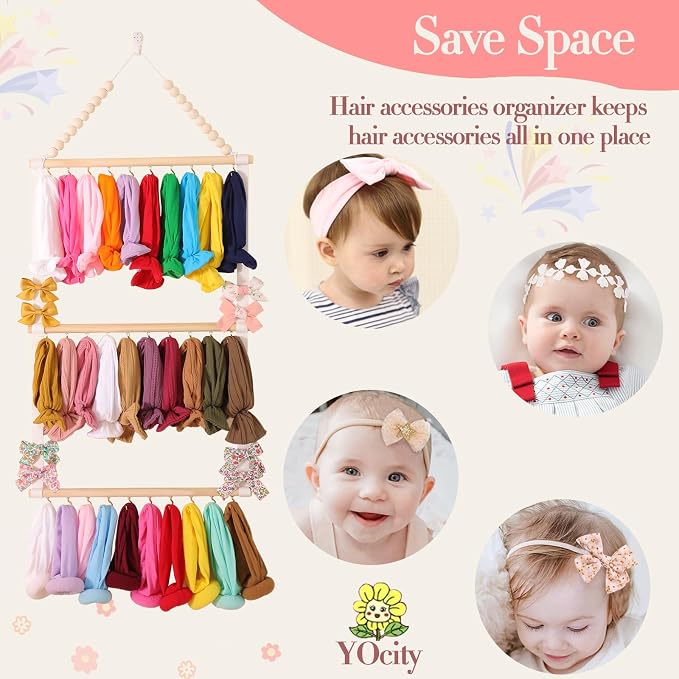 YOcity Headband Holder Organizer for Girls Baby Hair Accessories Organizer Hair Bow, Clip, Hair Tie,Headbands Storage Hanging Decor for Nursery Toddler Girls Room (White)