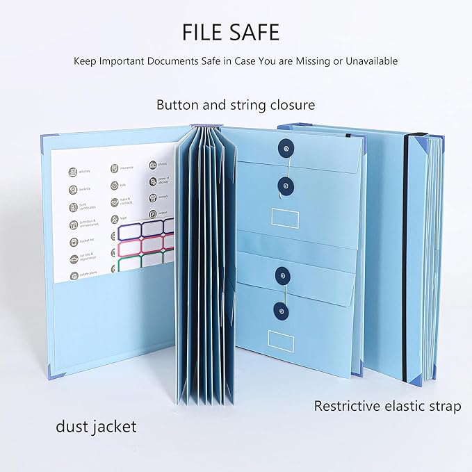 Important Document Organizer Personal Binder Organizer with Labels Accordion File Stylish Binder for Storing Important Papers, in case i die Binder Certificates, Passports, Photos, and Letters(Bule)