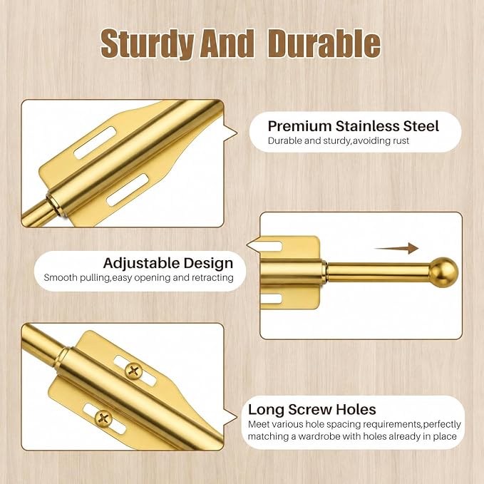 13" Valet Rod For Closet Pull Out Adjustable For Closet,1 Pack Gold | 13" pull-out valet rod provides convenient hanging space for clothes in closets, bedrooms and laundry rooms.