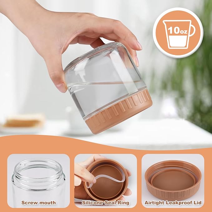 SHOWIN Overnight Oats Containers with Lids, 10oz Glass Jars with Lids 2 pcs, Taffy, Wide Mouth Mason jars for Salad, Yogurt, Snacks, Meal Prep