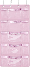 Weekly Hanging Closet Organizer for Kids,Day of Week Kids Clothes Organizer,School Clothing Storage Monday to Friday Hanging Closet Organizer Shelves for Bedroom,Bathroom,Dorm (Pink)