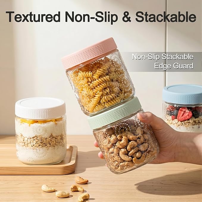 6 pack 16 oz Overnight Oats Containers with Lids, Glass Food Storage Container, Airtight Salad Jars, Mason Jars for Overnight Oats, Yogurt, Oatmeal, Salad, Coffee, Spices