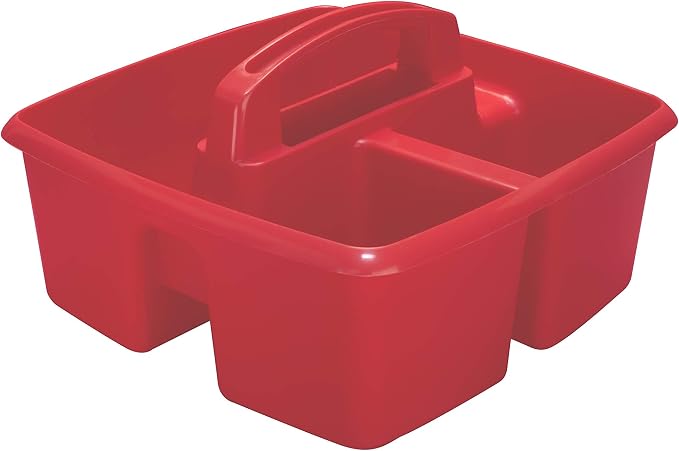 Storex 3-Compartment Small Caddy – Multipurpose Classroom Organizer with Handle, Red, 5-Pack (00949U06C)