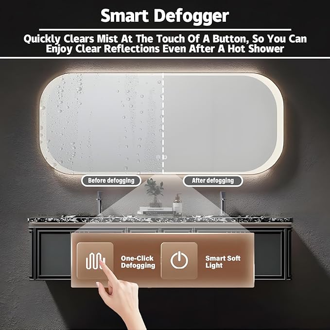 Black 90IN Dual Bathroom Vanity with Sink - Modern Floating Bathroom Vanity Set | Equipped with LED Smart Defogging Mirror | Luxurious Marble Countertop | Oak Material