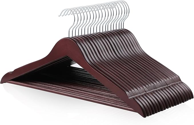Amazon Basics Durable Wooden Suit Clothes Hangers, Closet Organizer, Cherry, 20-Pack