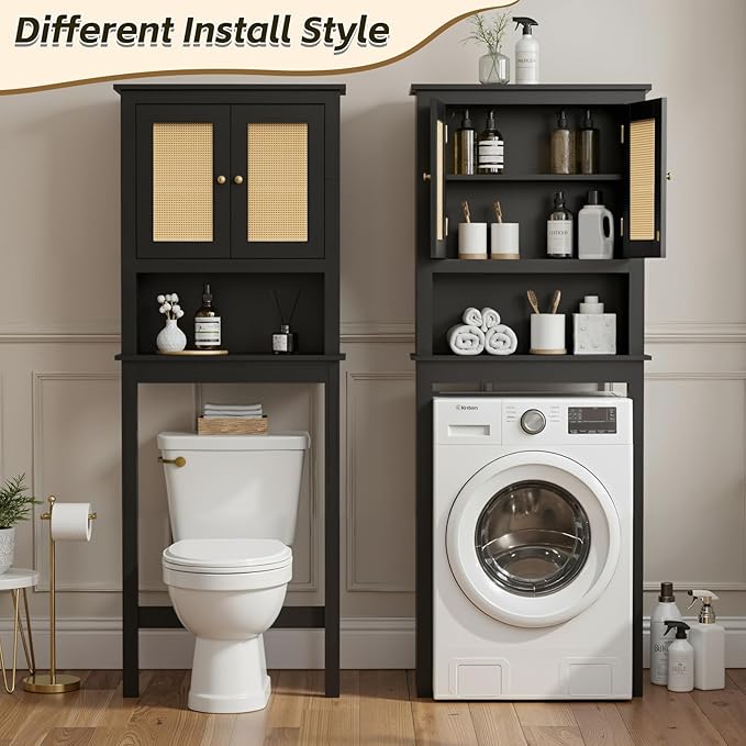 Over Toilet Storage Cabinet with Barn Door & Adjustable Shelves | 24 Inch Wide Bathroom Organizer, Space-Saving, Sturdy Wood, Anti-Tipping, Easy Assembly, for Restroom, Laundry, Small Spaces