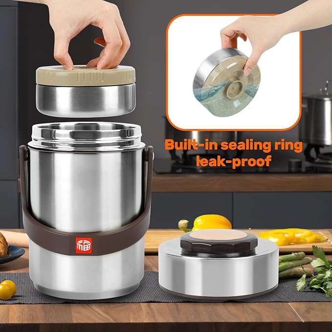 3-Layer Thermos for Hot Food & Soup Containers 67 Oz with Lunch Bag | Sealed Stackable Stainless Steel Insulated Bento Box, Ideal for Daily Office Meals, School Lunches and Outdoor Dining