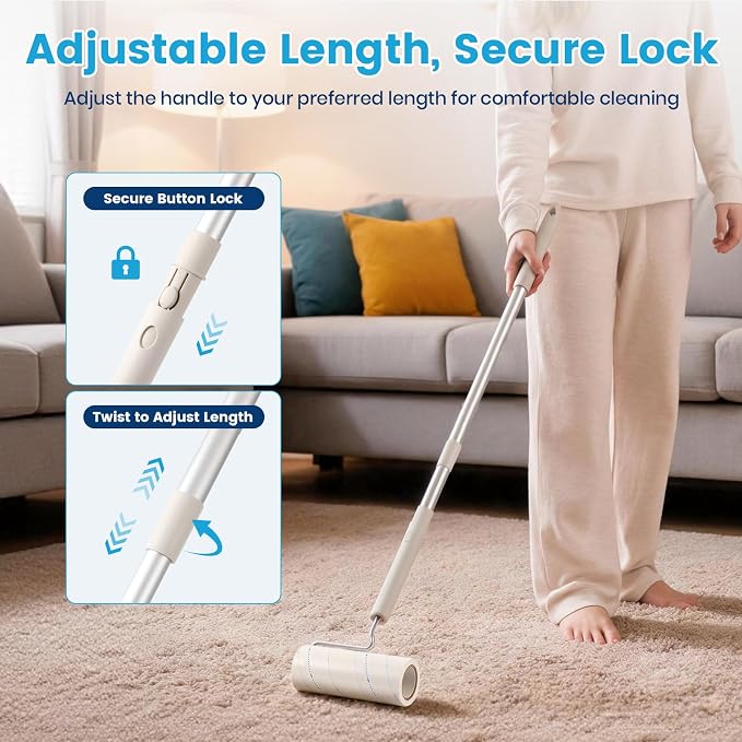 Extra Sticky Long Handle Lint Roller for Pet Hair, Floor | 500 Sheets with Easy Spiral Tear, 6.3" Wide Large Lint Roller, Cat & Dog Hair Remover for Clothes, Carpet, Giant Lint Remover