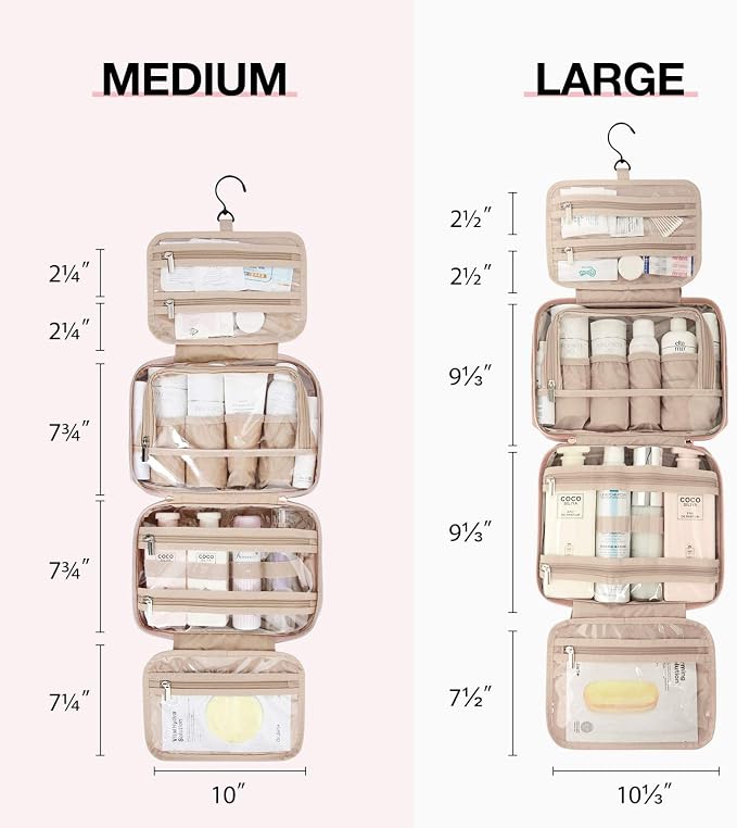 BAGSMART Toiletry Bag Hanging Travel Makeup Organizer with TSA Approved Transparent Cosmetic Bag Makeup Bag for Full Sized Toiletries, Medium-Pink