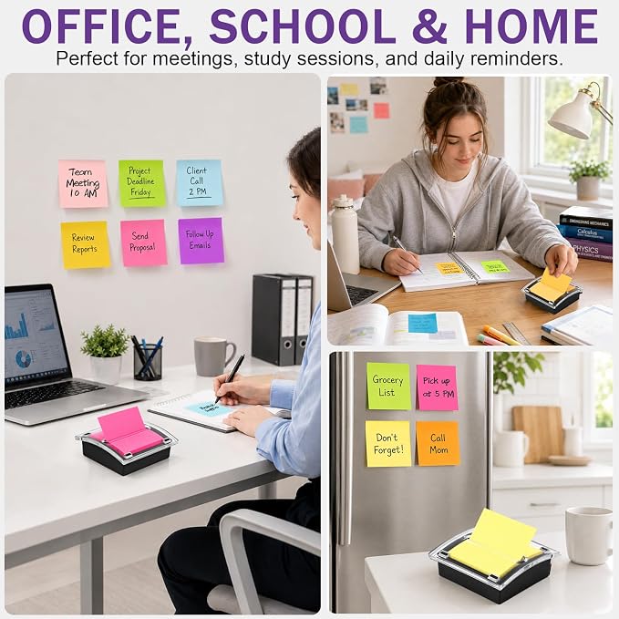 2 Pack Pop Up Sticky Note Dispenser with 24 Pads Pop Up Sticky Notes 3x3 Refills, Sticky Note Holder with 8 Colors Accordion Sticky Notes, Memo Note Pads Back to School Home Office Desk Supplies