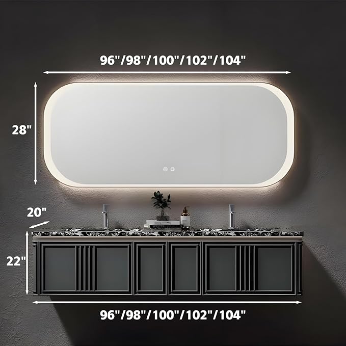 Black 96IN Dual Bathroom Vanity with Sink - Modern Floating Bathroom Vanity Set | Equipped with LED Smart Defogging Mirror | Luxurious Marble Countertop | Oak Material