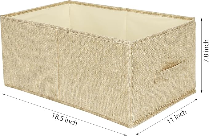 Open Storage Bins with Handle BOPEY Clothes Organizer Container Linen Fabric Foldable Basket for Home Closet Shelves Nursery Toys Books Beige Large 3-pack (BP006)