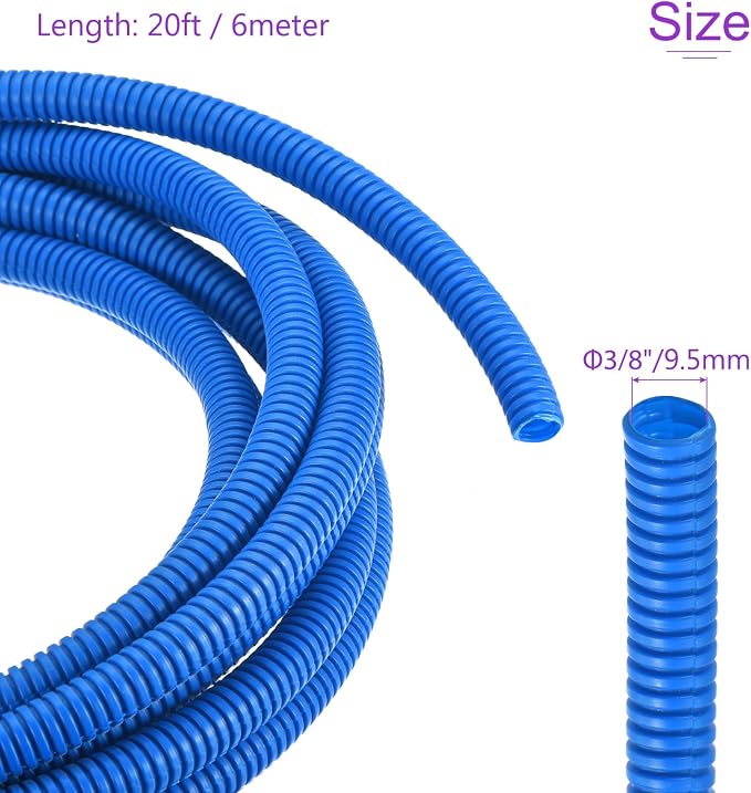 DMiotech 20ft Wire Loom Split Tubing 3/8 Inch(9.5 Mm) ID, Cord Protectors from Pet Flexible Conduit Cable Management for Office, Home, Garden, Blue