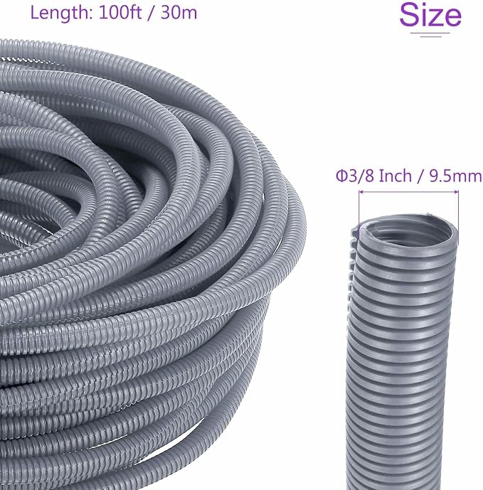 DMiotech 100ft Wire Loom Split Tubing 3/8 Inch(9.5mm) ID, Cord Protectors from Pet Flexible Conduit Cable Management for Office Home Garden, Gray