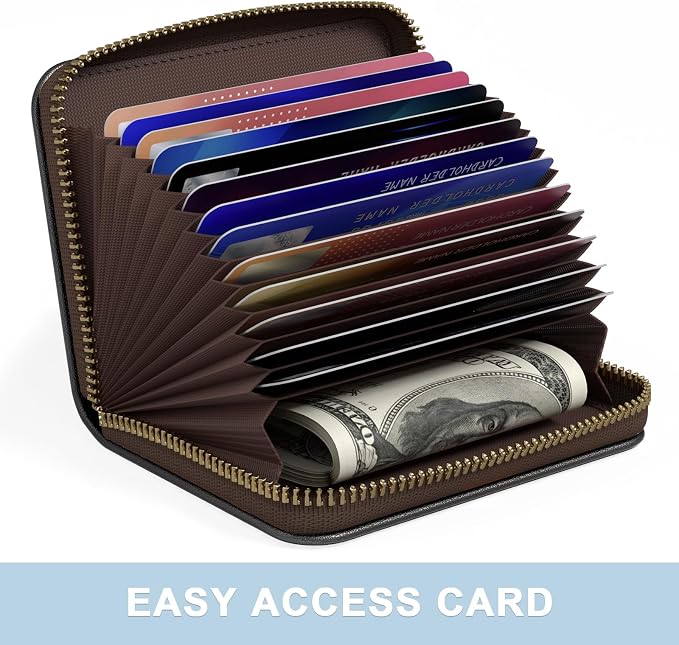 Aiawoxc Credit Card Holder, Small RFID Wallet Slim Leather Card Organizer Case with Zipper and Wristlet Strap, Black