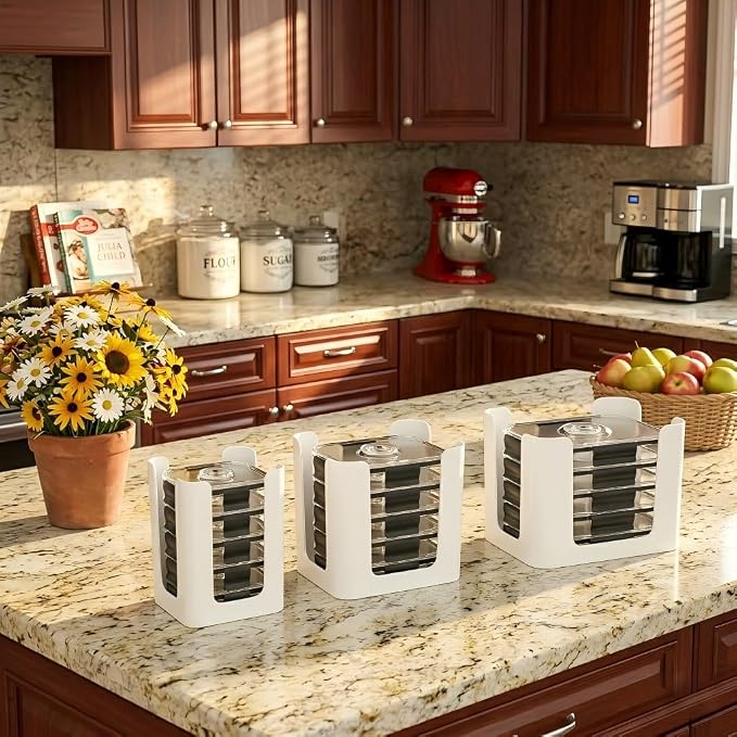 White 3 Pack Food Container Lid Organizer for Rubbermaid Brilliance | Stackable Lid Holder for Kitchen Cabinet Storage & Pantry Organization, Fits 0.5, 1.3, 3.2, 4.7 Cup Lids, Holds 24 Lids