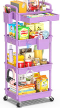 SUNALLY 4 Tier Rolling Cart Organizer with Drawer, Bathroom Storage Carts with Wheels & Plastic Shelf, Mobile Storage Organizers for Kitchen, Office, Laundry Room, Baby, Snack, Craft, Makeup, Purple