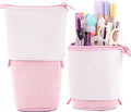 Telescopic Pencil Bag Pen Holder Stationery Case, PU Corduroy Stand-up Retractable Transformer Bag Colorful Organizer, Great for Christmas Holiday (Pink)