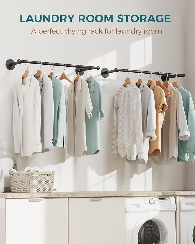 OROPY 33" Industrial Pipe Clothing Rack, Wall Mounted Clothes Rack 2 Pack | Closet Rods for Hanging Clothes, Multi-purpose Hanging Rod for Laundry Room, Bedroom and Closet Storage